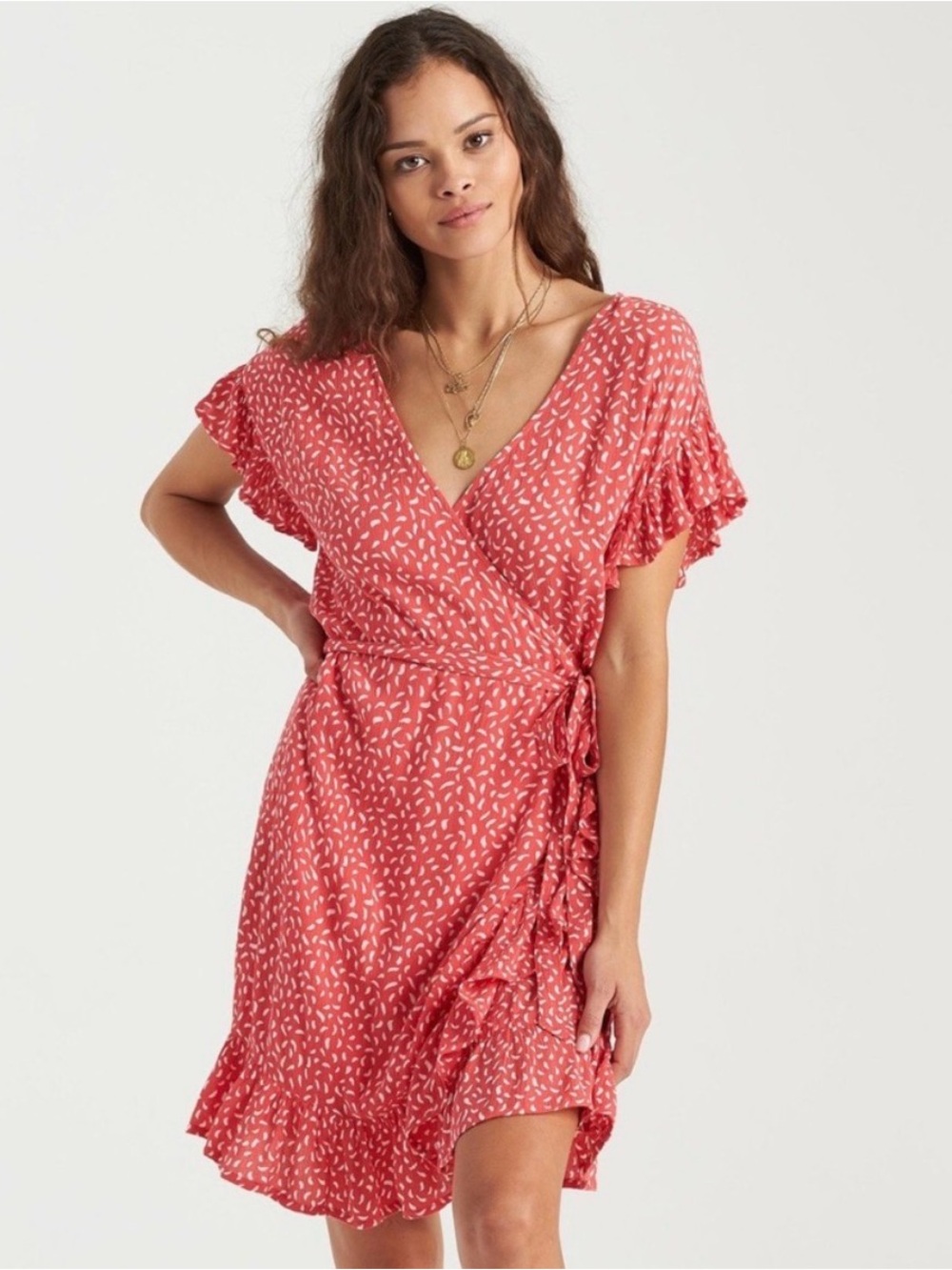 Billabong Red Wrap Dress with White Fleck Print